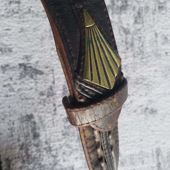 45" Custom Made Hand Crafted Brown & Tan Leather Tooled Belt - Picture 9 of 13